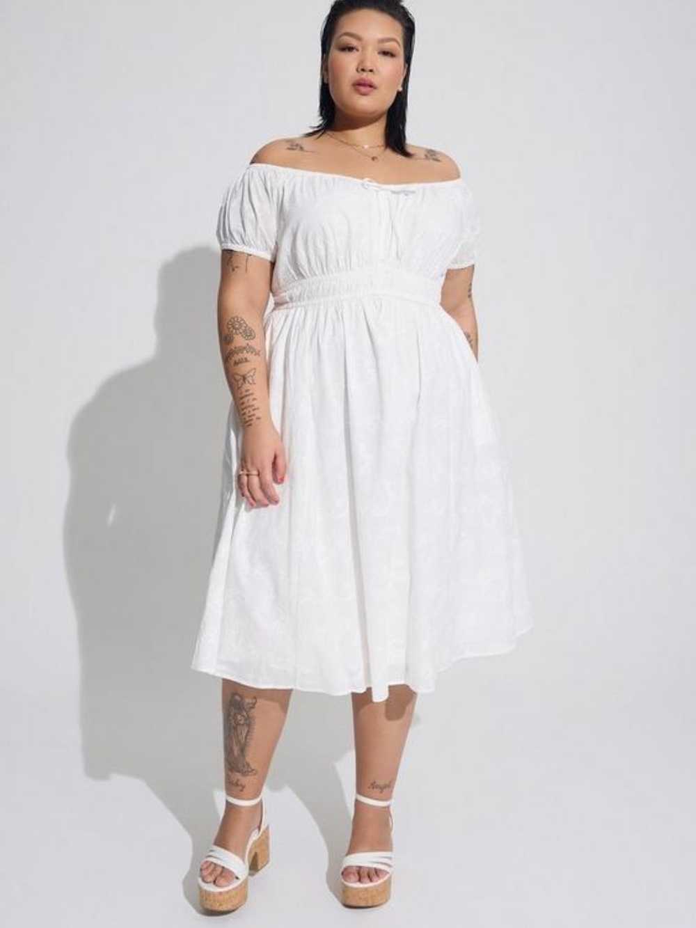 Brand New Torrid Midi Embroidered Voile  Off-Shoulder Size 5